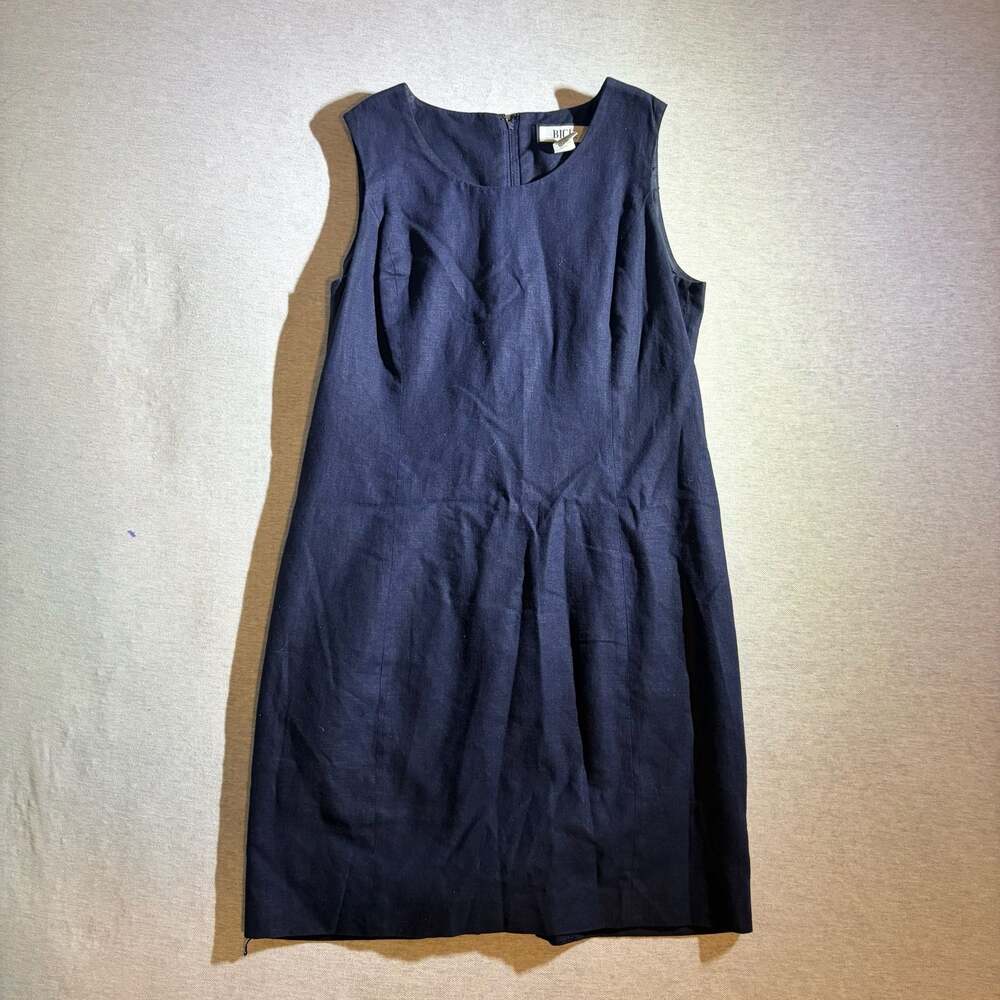 Bicé Women's Sleeveless Navy Linen Blend Sheath Dress Size 12